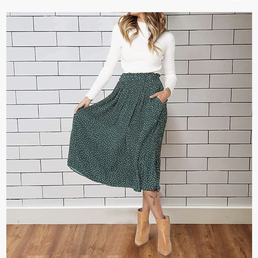 M green midi skirt - polka dot detail